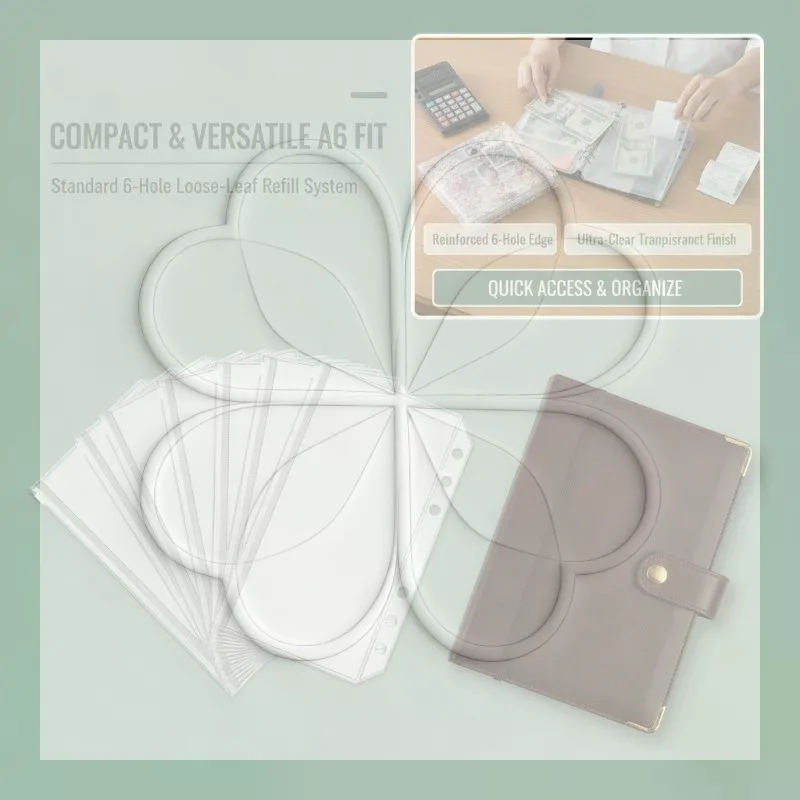 10Pcs A6 Binder Pockets 6 Holes Cash Envelopes For Budgeting Clear Zipper Folder