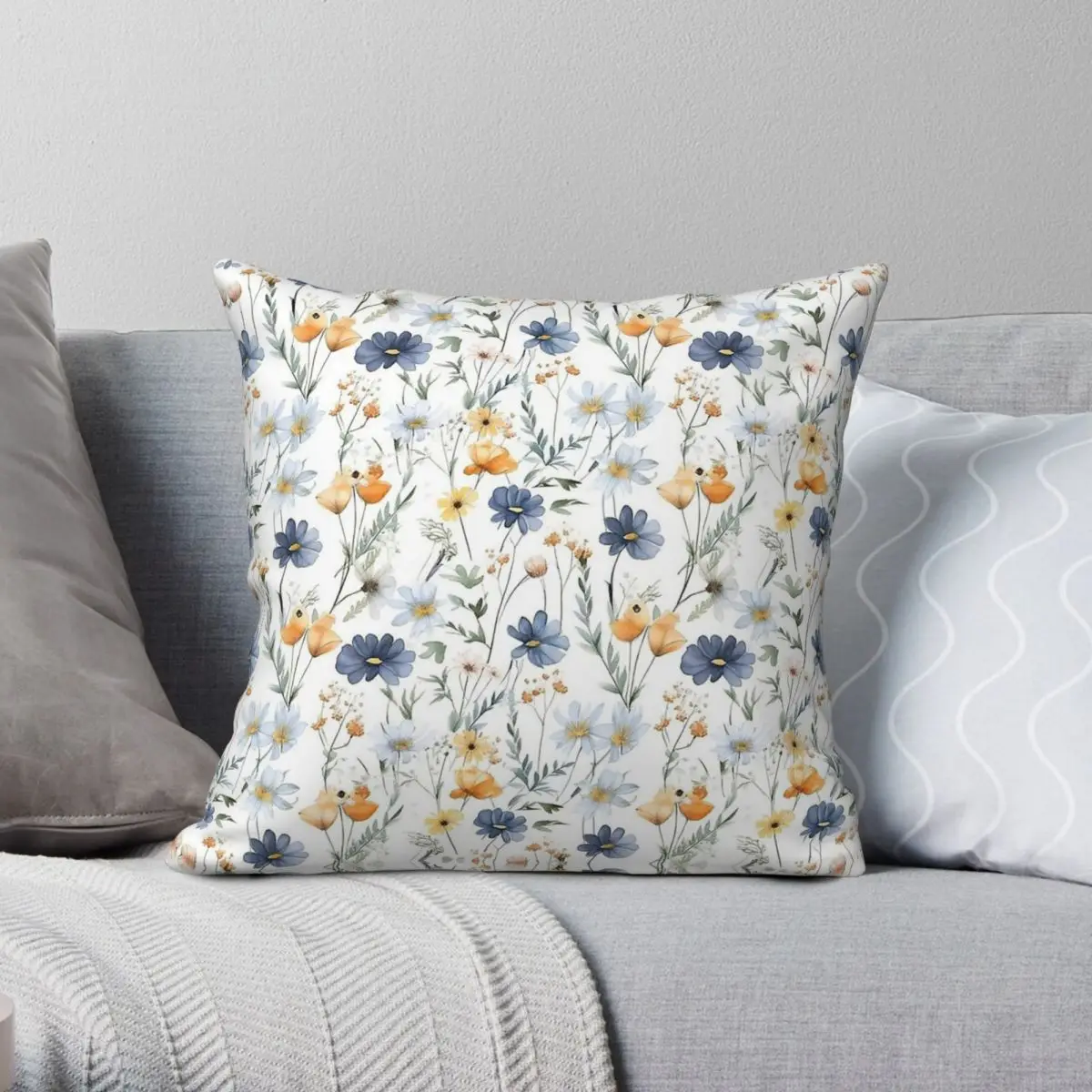 Watercolor Meadow Floral Pillowcase Polyester Linen Velvet Printed Zip Decorative Throw Pillow Case Bed Cushion Cover Wholesale