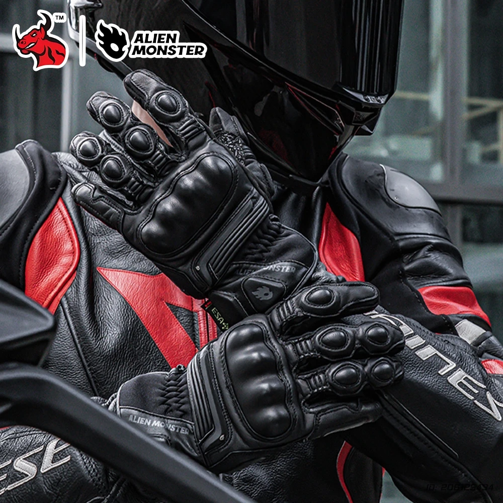 

Motorcycle Gloves for Men Summer Outdoor Riding CE Certified Full Finger Genuine Leather Design Combining Ventilation
