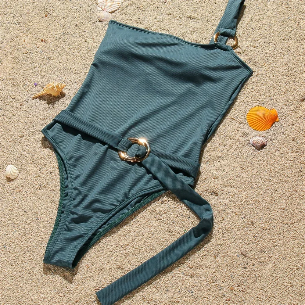 

Retro Rings Bikini High Waist Belt Swimsuit One-shoulder Push Up Swimwear Women Beach Bathing Suits Y2K Sexys Set Biquini Ladies