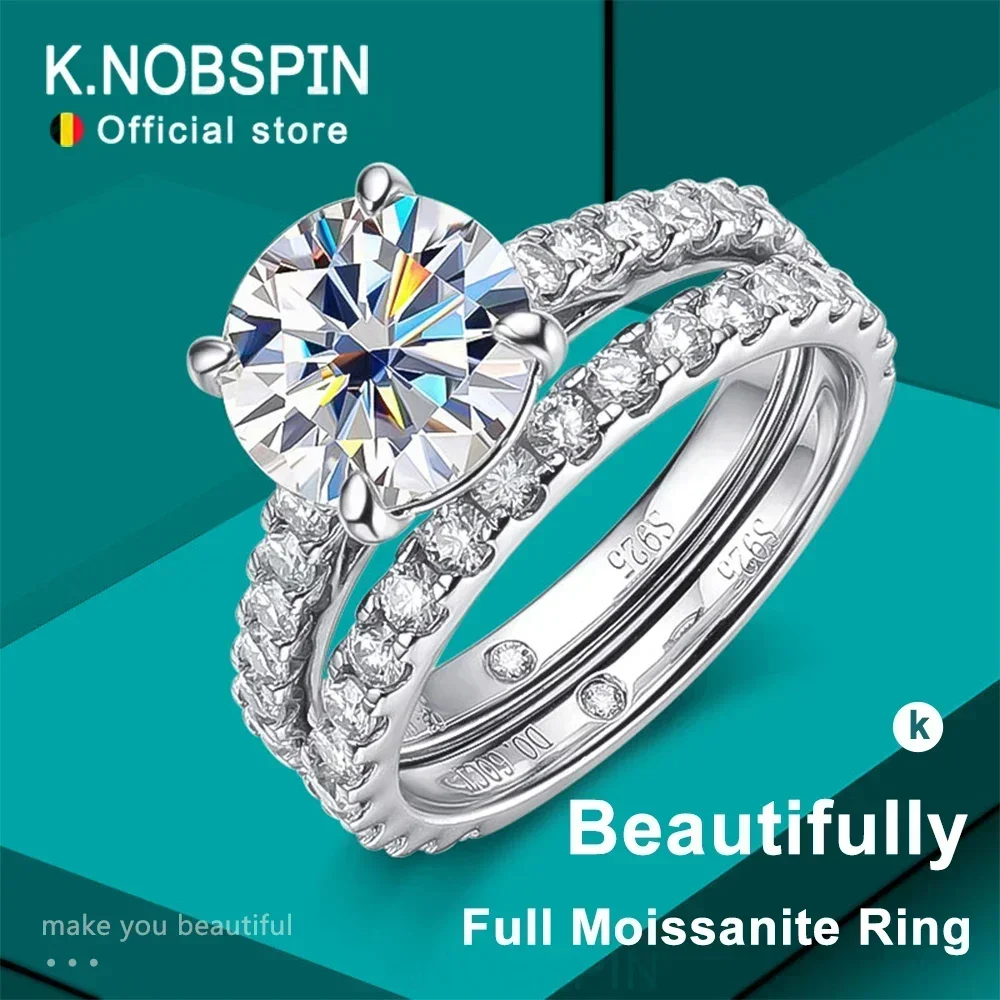 

New D VVS1 Moissanite Rings for women Sparkling Diamond Bridal Sets with GRA s925 Sterling Sliver Plated 18k Eternity Band
