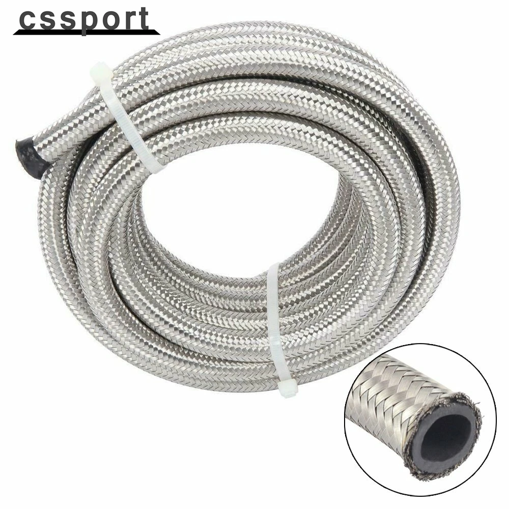 

4AN 6AN 12AN Nylon & Stainless Steel Braided Fuel Hose Oil Gas Air Line Silver