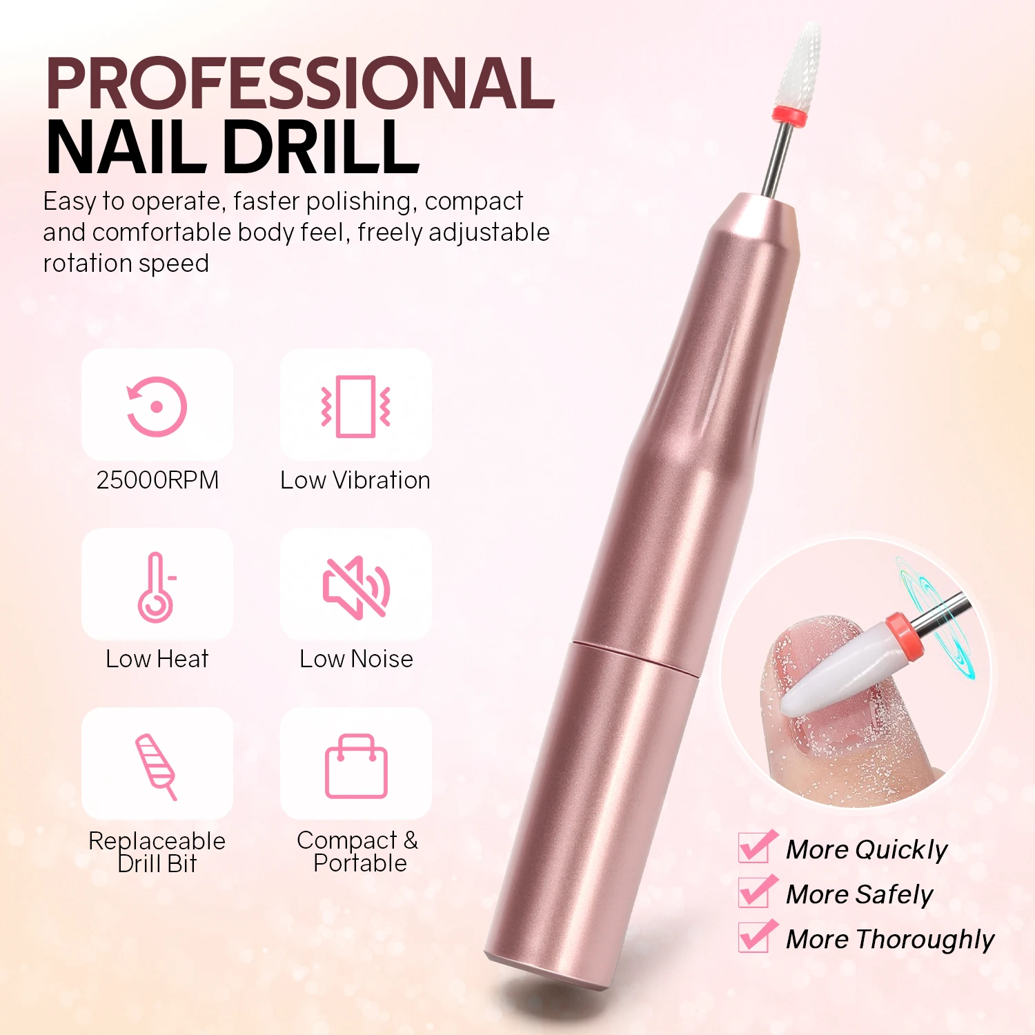 Trapano per unghie elettrico senza spazzole a batteria da 25000 giri/min professionale per unghie in gel acrilico Trapano per unghie portatile con spazzola per la polvere