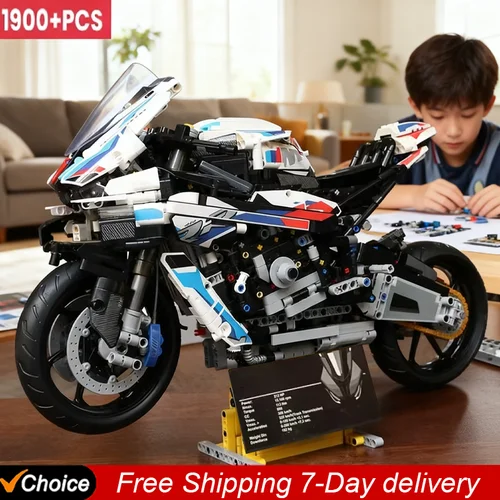 Imagen 1 del producto Bloques de Construcción de Motocicleta, Modelo de Motocicleta de Simulación, Decoración, Modelo de Ensamblaje, Juguete MOC Difícil, Regalos Educativos para Niños