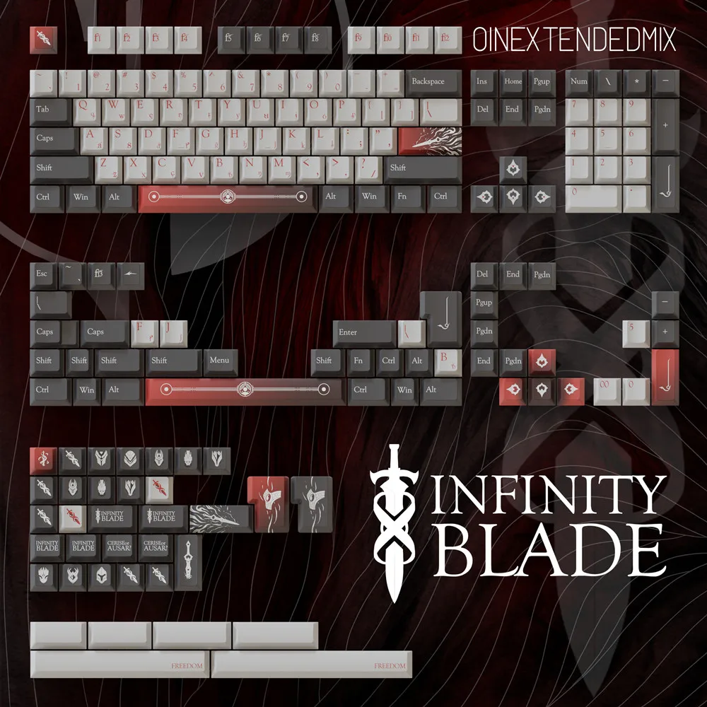 186 Keys INFINITY BLADE Keycap Cherry Profile PBT DYE Sublimation Full Sets Kit For Gateron MX Switches Mechanical Keyboard