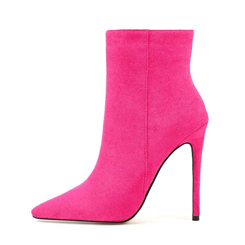 Suede Stiletto Boots For Women Sexy Pointed Toe Women's Mid Calf Boots Wedding Shoes Side Zipper High Heel Shoes Big Size 35-45
