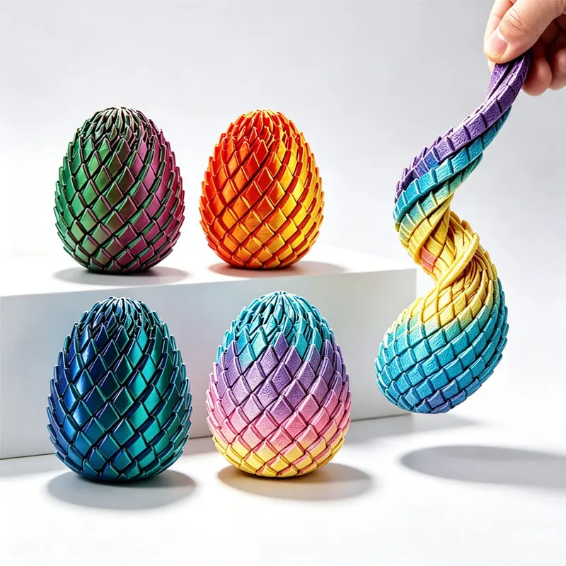 3D Printing Dragon Egg Stress Relief Toy Deformable Twist Egg Creative Stress Relief Desktop Ornament Decor Multi Color Gift