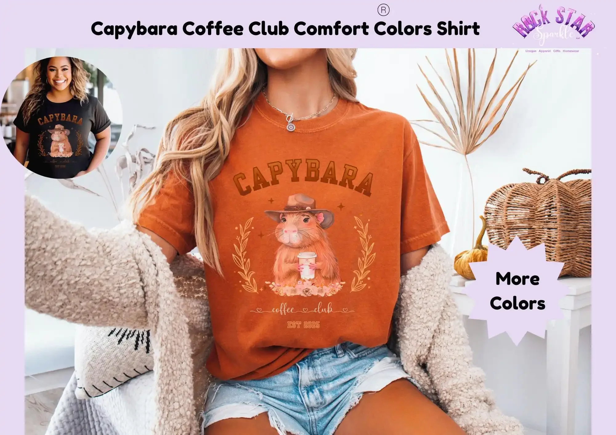 Capybara Coffee Club Garment Dyed T-Shirt Lover Damen Geburtstagsgeschenk