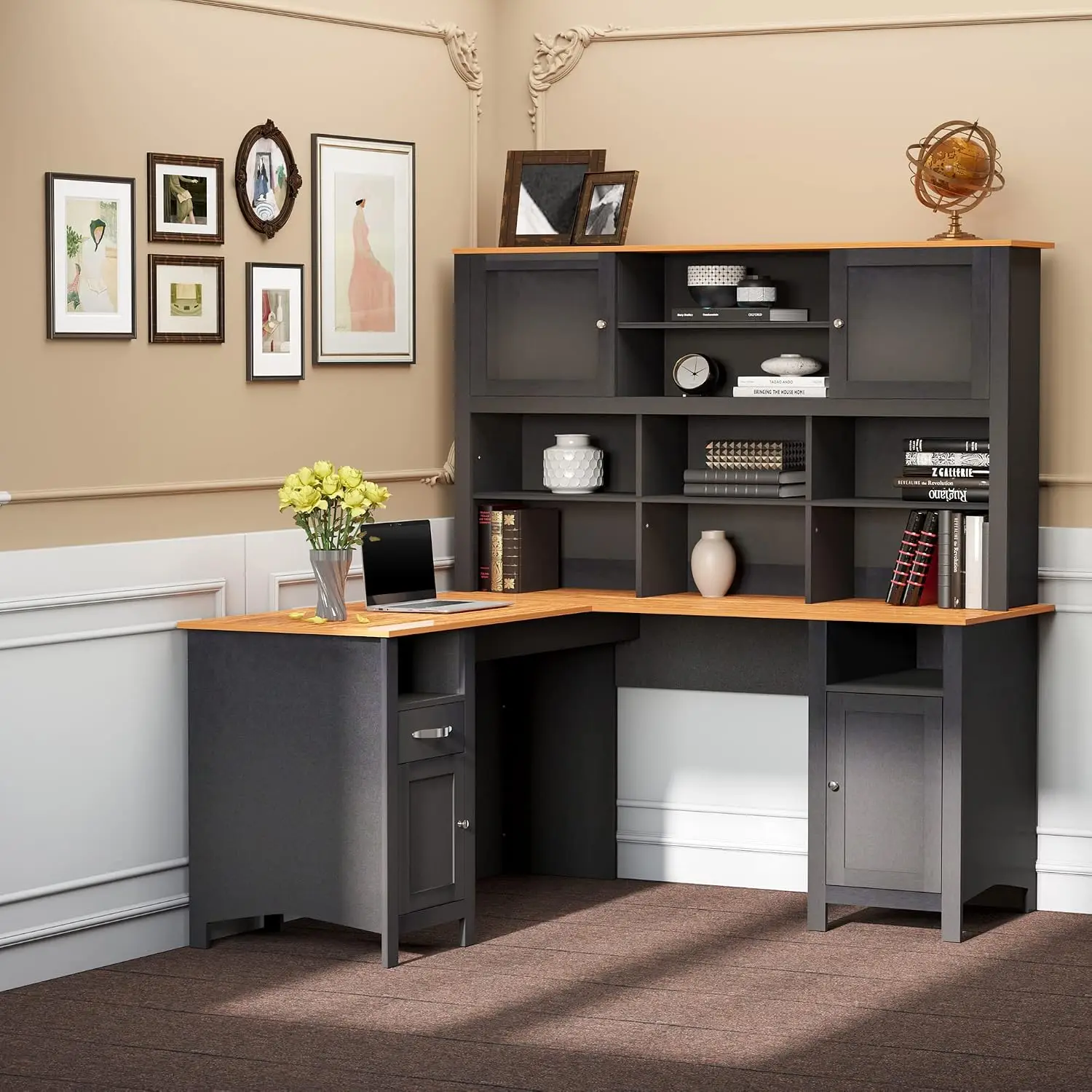 L Shaped Computer Desk with Hutch 59