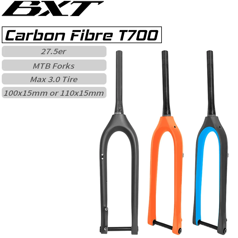 BXT 27.5er Full Carbon Mountain Bike Fork Thru Axle 110x15mm or 100x15mm Carbon MTB Bike Fork 27.5er Inside Outside Cable Line