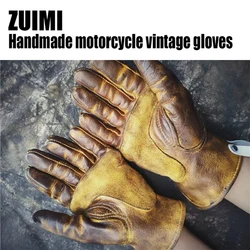 Genuine Leather Motorcycle Gloves Retro Motocross Vintage Riding Biker Moto Gloves Motorbike Full Finger Gloves