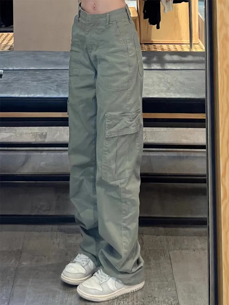 

American High Street Grass Green Workwear Jeans Women's Summer High Waist Slim Tall Extended Loose Wide Leg Pants