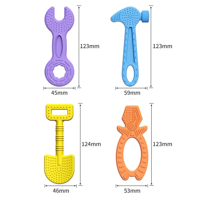 Dziecko silikonowe gryzaki dla 3-24M uspokoić dzieci ból dziąseł gryzak ssanie gryzaki BPA bezpłatne młotek klucz gryzaki