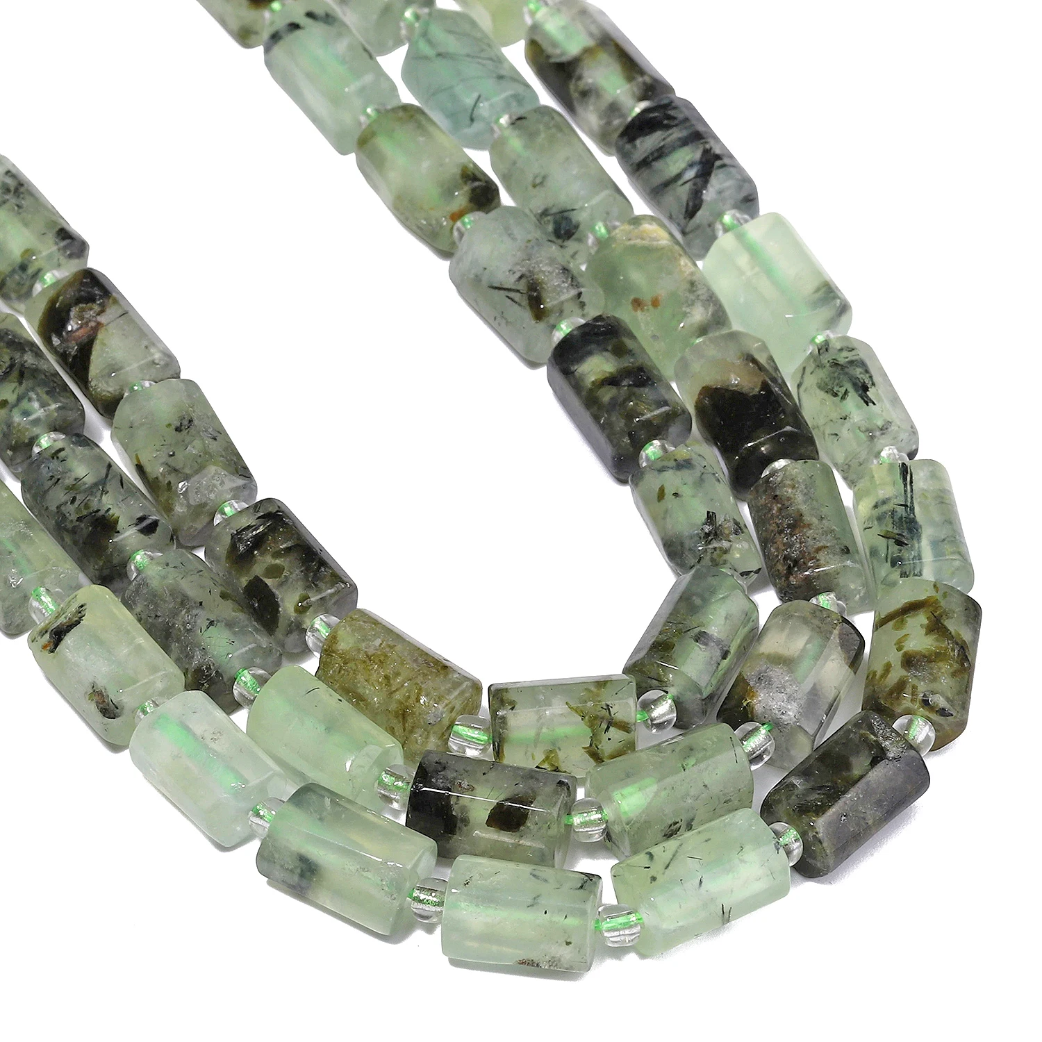 Wholesale Natural Prehnite Stone Beads 8-11mm Irregular Cylinder Shape Beads for Jewelry Making Diy Bracelet Accessories