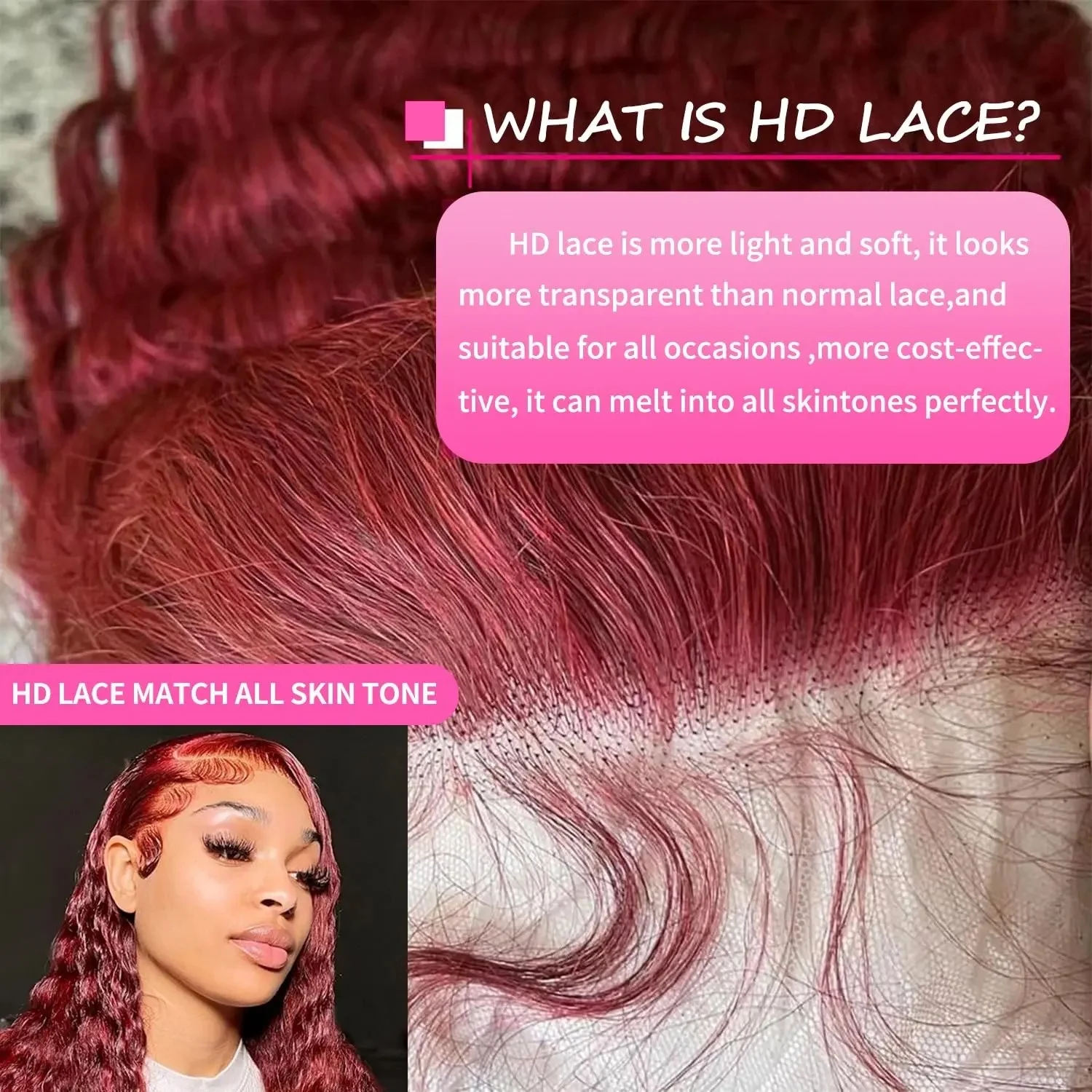 Frizira Burgundy Wig Human Hair 99j 13x6 Deep Wave Lace Front Wigs Human Hair Pre Plucked HD Transparent Lace Frontal Wigs image 7