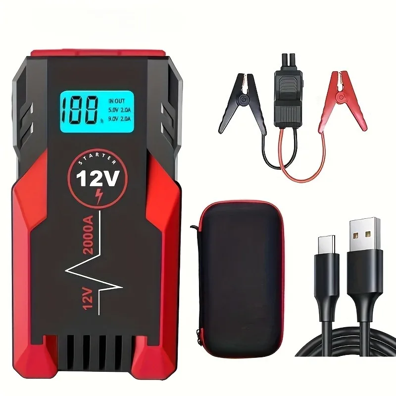 20000mAh Car Battery Jump Starter for Up to 9L Gas 7L Diesel, 2000A Peak Auto Car Jump Starter with LED and USB Quick Charge 3.0