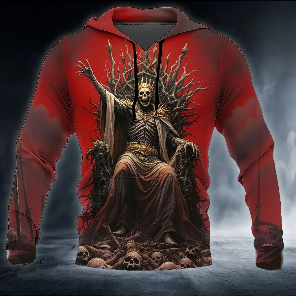 

Vintage 3D Skull King Graphic Men's Hoodies Gothic Cool Long Sleeve Hooded Pullover Fashion Casual Comfortable Halloween Clothes