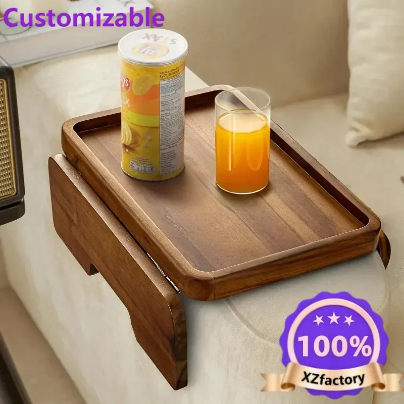 Customizable Side Tables Small Spaces Eating Drink Wood Sofa Armrest Tray Double Hinge Sofa Arm Tray Table Clip-Couch Arm Table