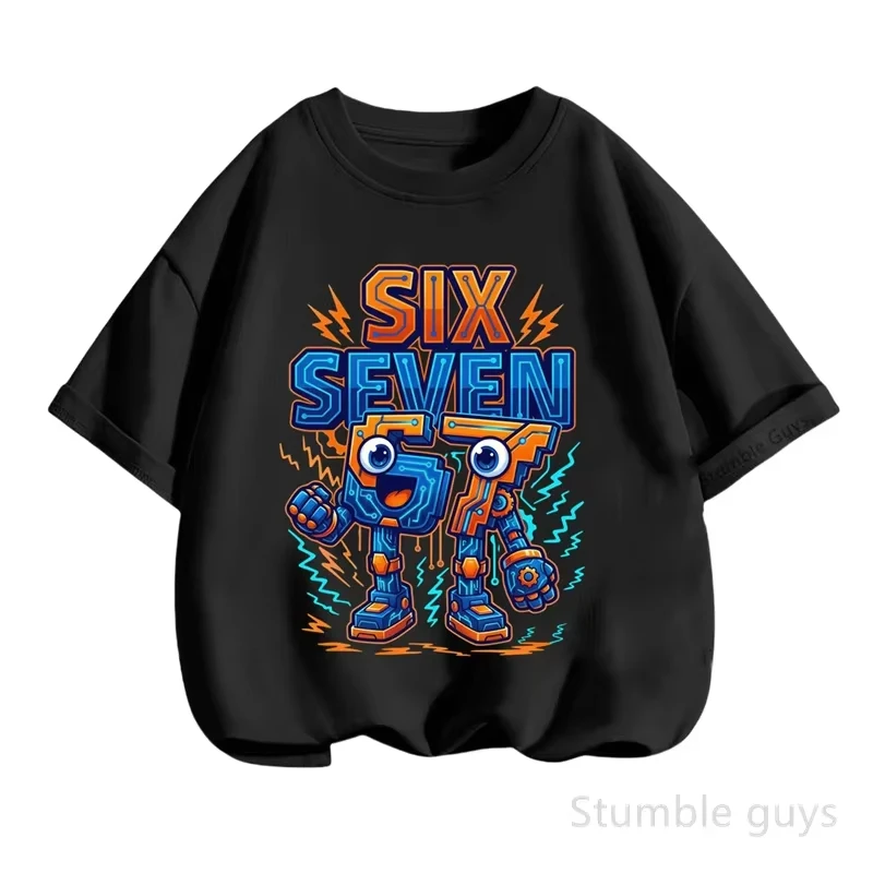 Kids Robot Six Seven Number 67 Graphic T-Shirt, Soft Cotton Crew Neck, Cool Wear for Boys & Girlsdf0076