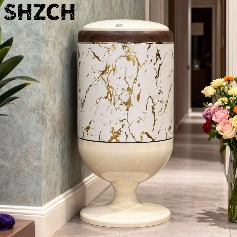 European Style Plastic Trash Can Push Type Self-Suction Waste Basket No Bending Large Capacity for Living Room Kitchen Bedroom