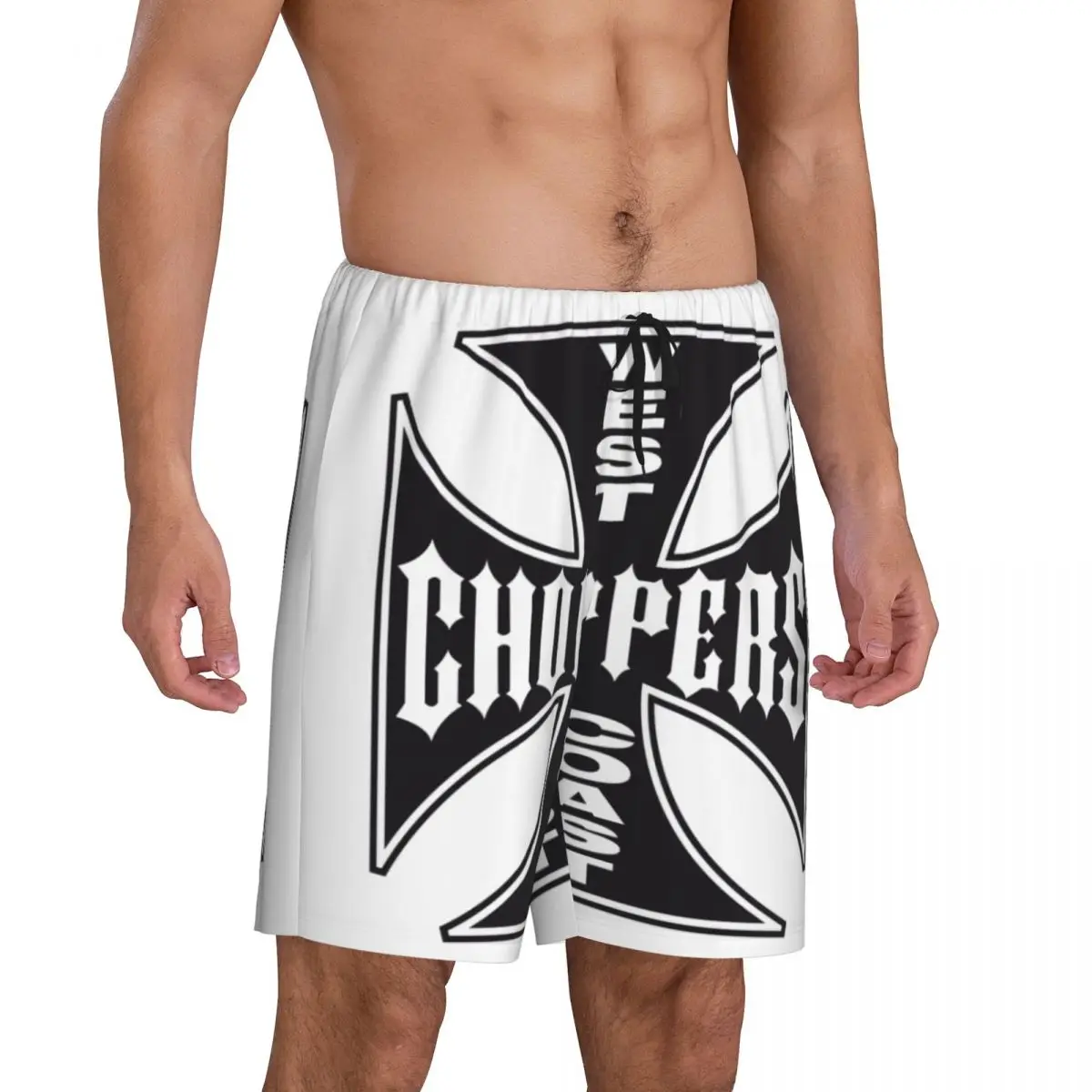 Custom West Coast Chopper Iron Cross Pajama Bottoms Men's Lounge Sleep Shorts Stretch Sleepwear Pjs with Pockets