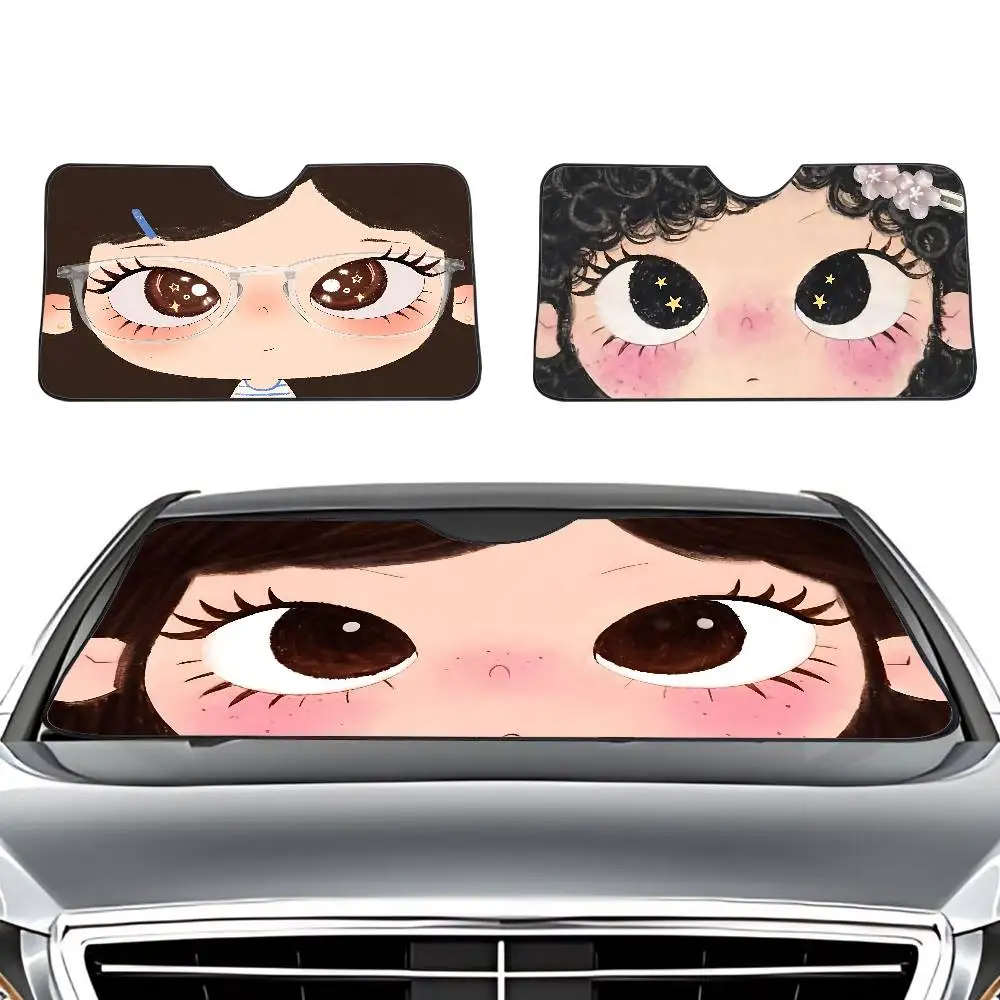Cartoon Big Eyes Girl Car SunShade Windscreen Cover Shade Car SunShade UV Rays Car Sun Visor Protector