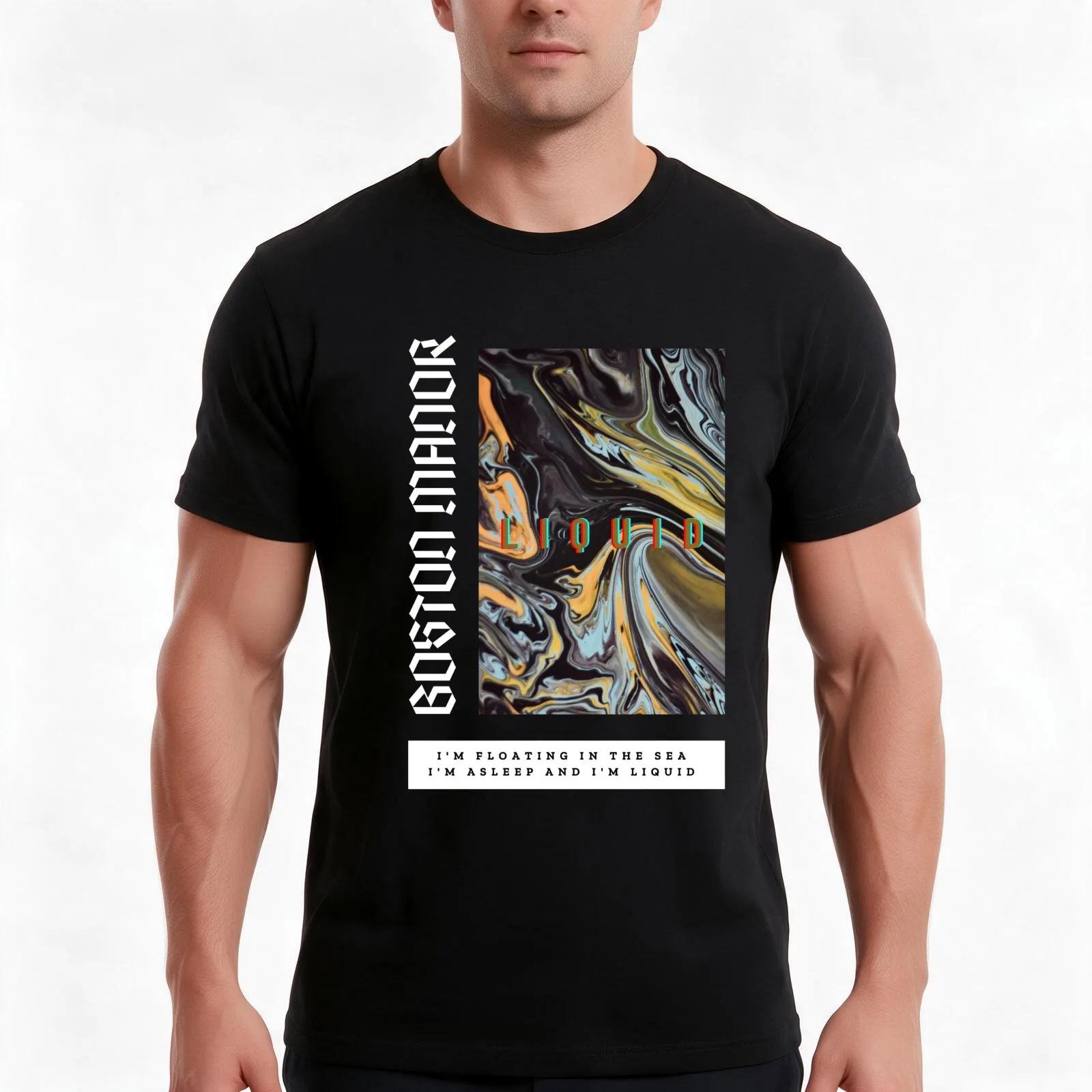 BOSTON MANOR BAND LIQUID T-Shirt, Summer Casual Cotton Tee, Oversized Streetwear Tops, Vintage Graphic Print, Unisex Men Women