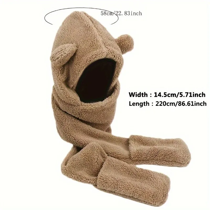 الدببة القطيفة الأذن قبعة وشاح قفاز مجموعة لينة الصوف الشتاء اكسسوارات الزي الدافئ للنساء المشي لمسافات طويلة الطقس البارد هدية عيد الميلاد