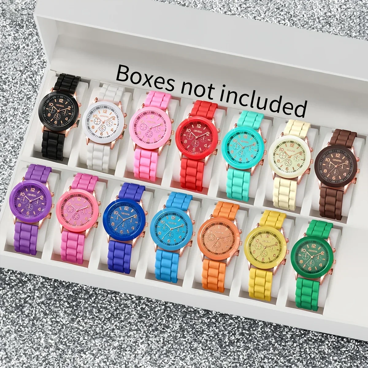 14 piece women's fashionable quartz watch set - candy colored silicone strap, digital display,