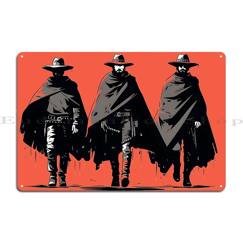 طباعة لافتة معدنية حمراء من الغرب الأمريكي ، جدارية جدارية ، ملصق ، رسم ، حكاية حامل السلاح الثلاثة ، نادي الجراج ، لافتة قصدير