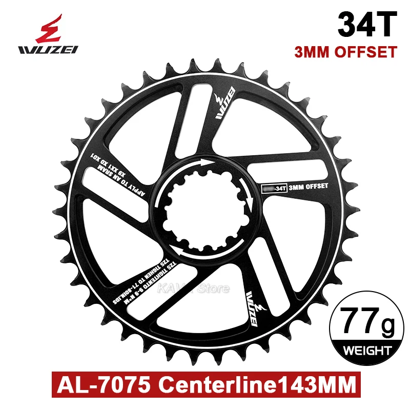 WUZEI MTB 3 Bolt Chainring 30T 32T 34T 36T 38T 40T 42T Offset 1mm/3mm/6mm CNC Sprocket for Sram 11/12S NX XX XO GX GXP11