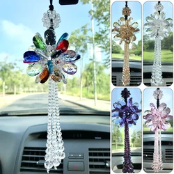Crystal Car Pendant Sun Flower Crystal Tassel Hanging Dream Catcher Car Ornament Lucky Pendant Women Car Rear View Mirror Decor