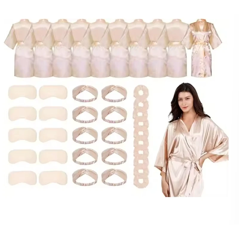 

Набор из 12 атласных женских халатов-кимоно оптом с маской для сна и резинкой для волос, шелковистые халаты для дня рождения, свадьбы, вечеринки