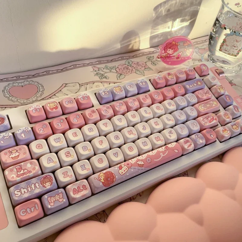 Imagem -06 - Kinomoto Sakura Keycaps Personalizado Bonito Rosa dos Desenhos Animados Anime Keycap Cereja Moa Ponto de Perfil Tampa Chave para Teclado Mecânico de Jogos