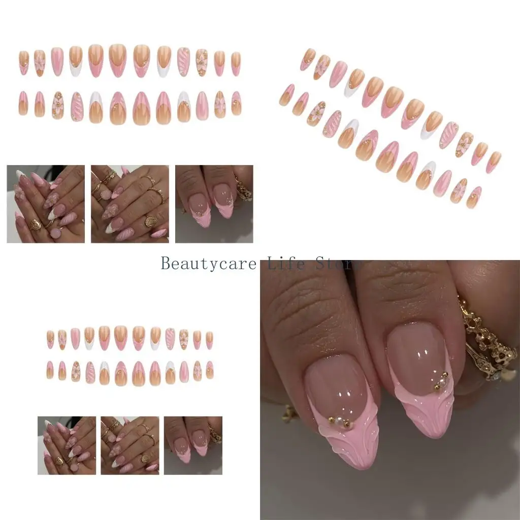 652C 3D Carved Floral Press On Nail Elegant French Style ABS False Nail Easy Installation Office Party Wedding Occasion