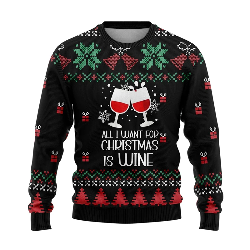 النبيذ الزجاج القبيح عيد الميلاد سترة الرجال Hot البيع ثلاثية الأبعاد الطباعة هوديي القمم الأسرة عيد الميلاد عيد ميلاد سعيد المتضخم Crewneck البلوز #4