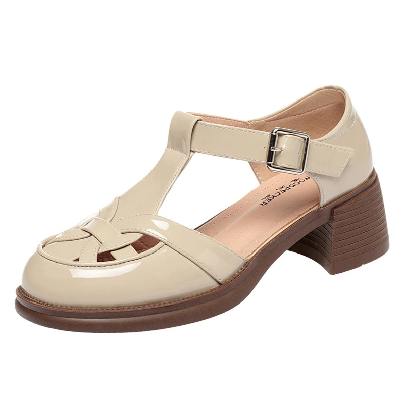 Roman Shoes In Summer Hollow Single Shoes Thick Heel Woven Pig Cage Shoes Hollowed Out Women's Bag-Toe Sandal Casual Fashionable