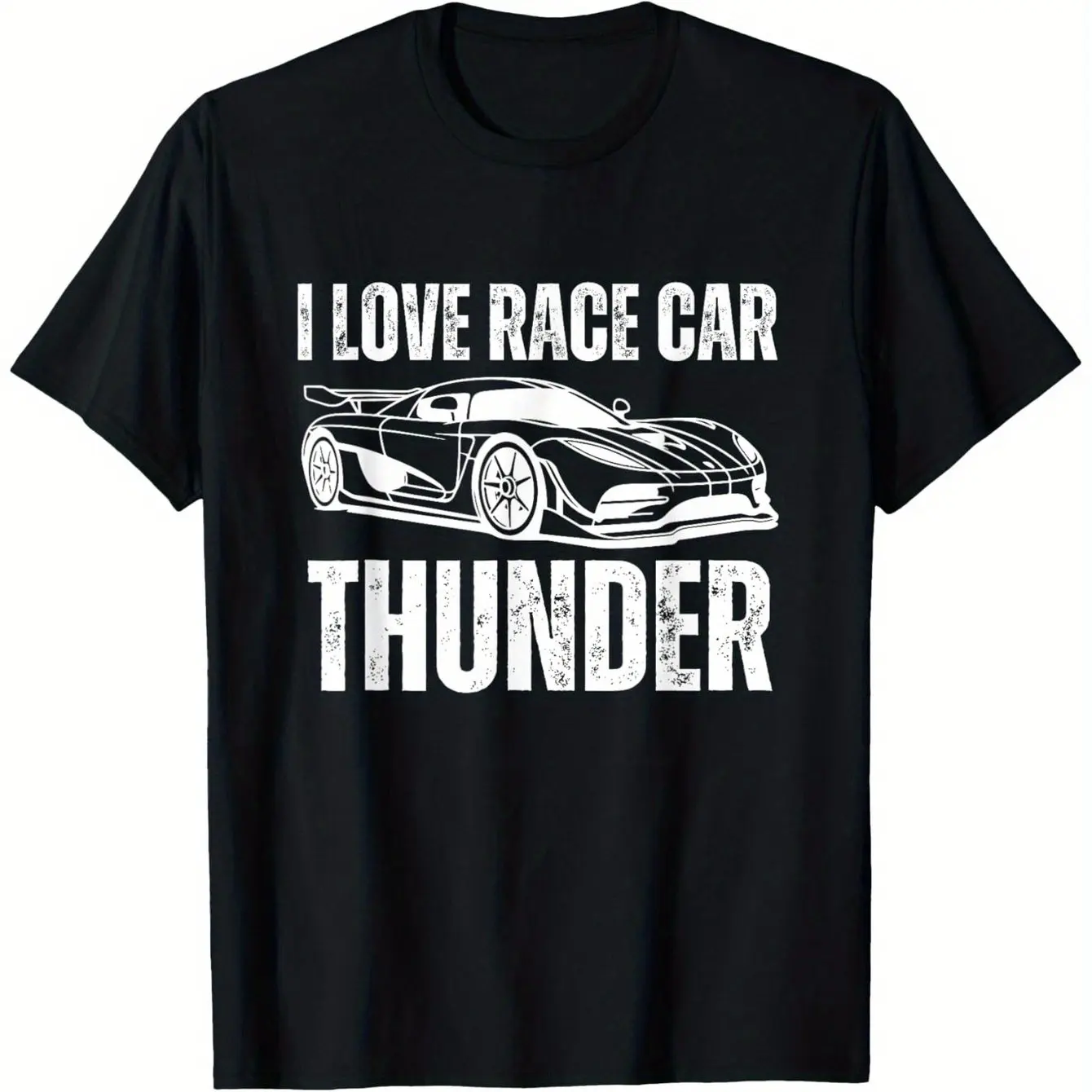 

I Love Racing Thunder Pattern T-Shirt - 100% Cotton Unisex Casual T-Shirt Faux Old Racing Design All Season Comfort