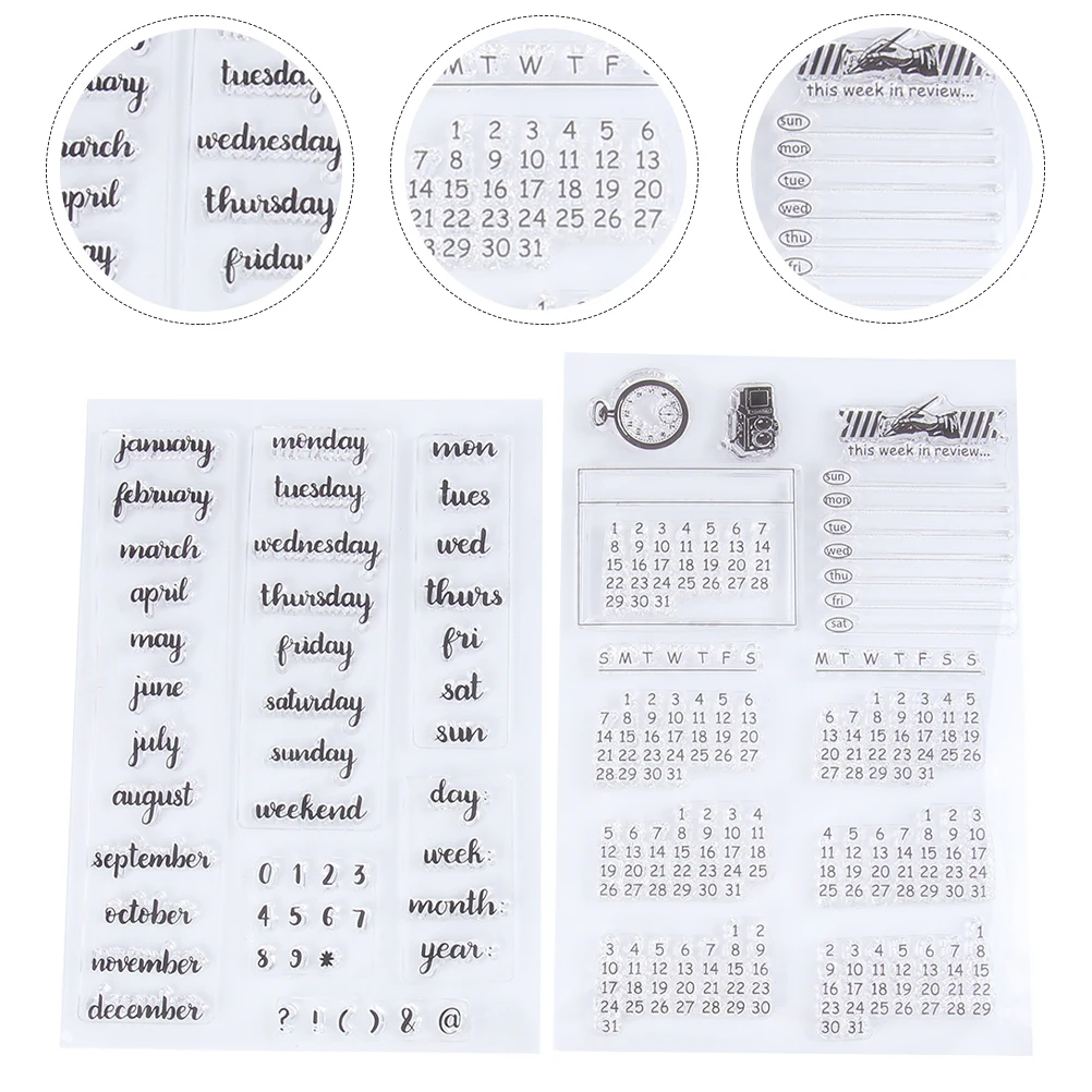 

4pcs Calendar Stamps Transparent for Kids Scrapbooking Planner DIY Tool Creative Seal Reusable TPR Material Easy Clean Water