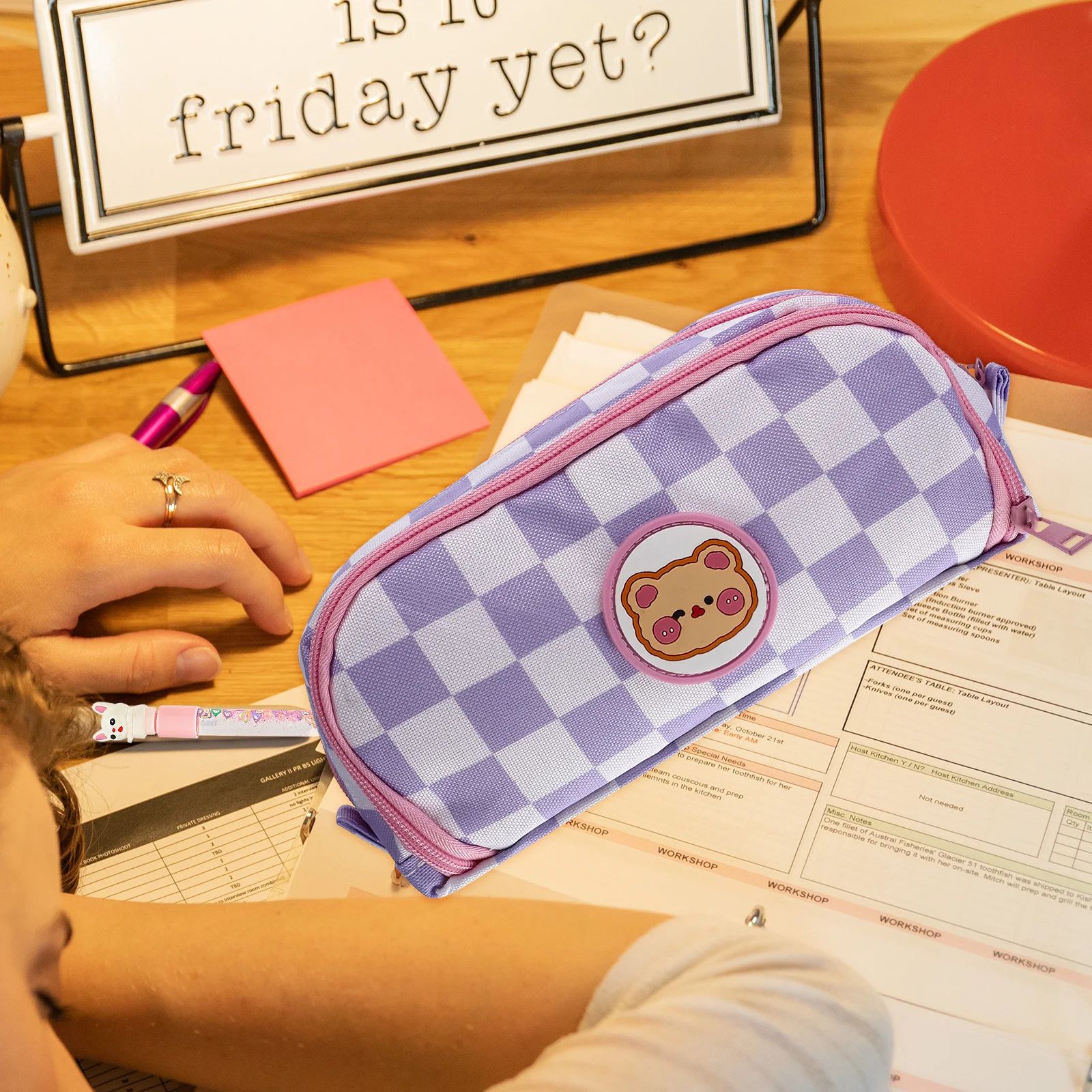 

Adorable Pencil Holder Cartoon Design Large Capacity Pen Bag Smooth Zipper Easy Open Close Multi-Function Storage