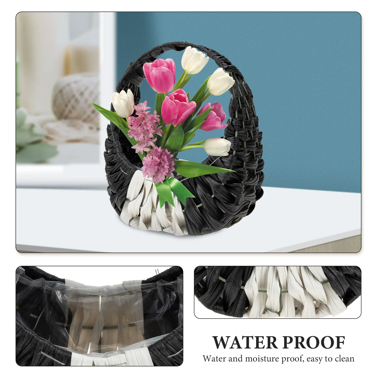 

Succulents Imitation Rattan Flower Basket Woven Wicker with Lid Rustic Retro Style