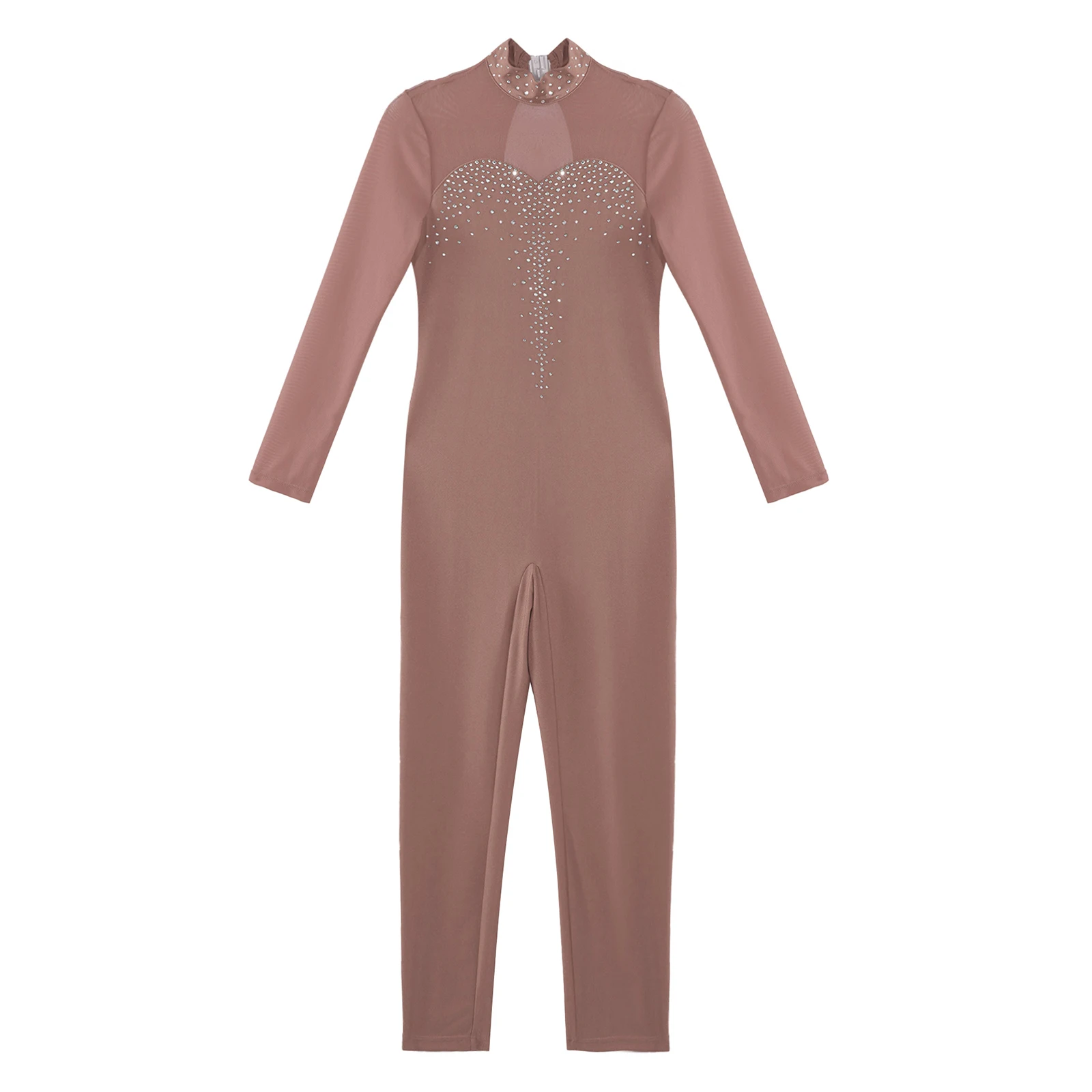 Kinder Mädchen Eiskunstlauf Overall Ballett Gymnastik Trikot Skinny Body Akrobatik Langarm Glänzend Sheer Mesh Ganzanzug