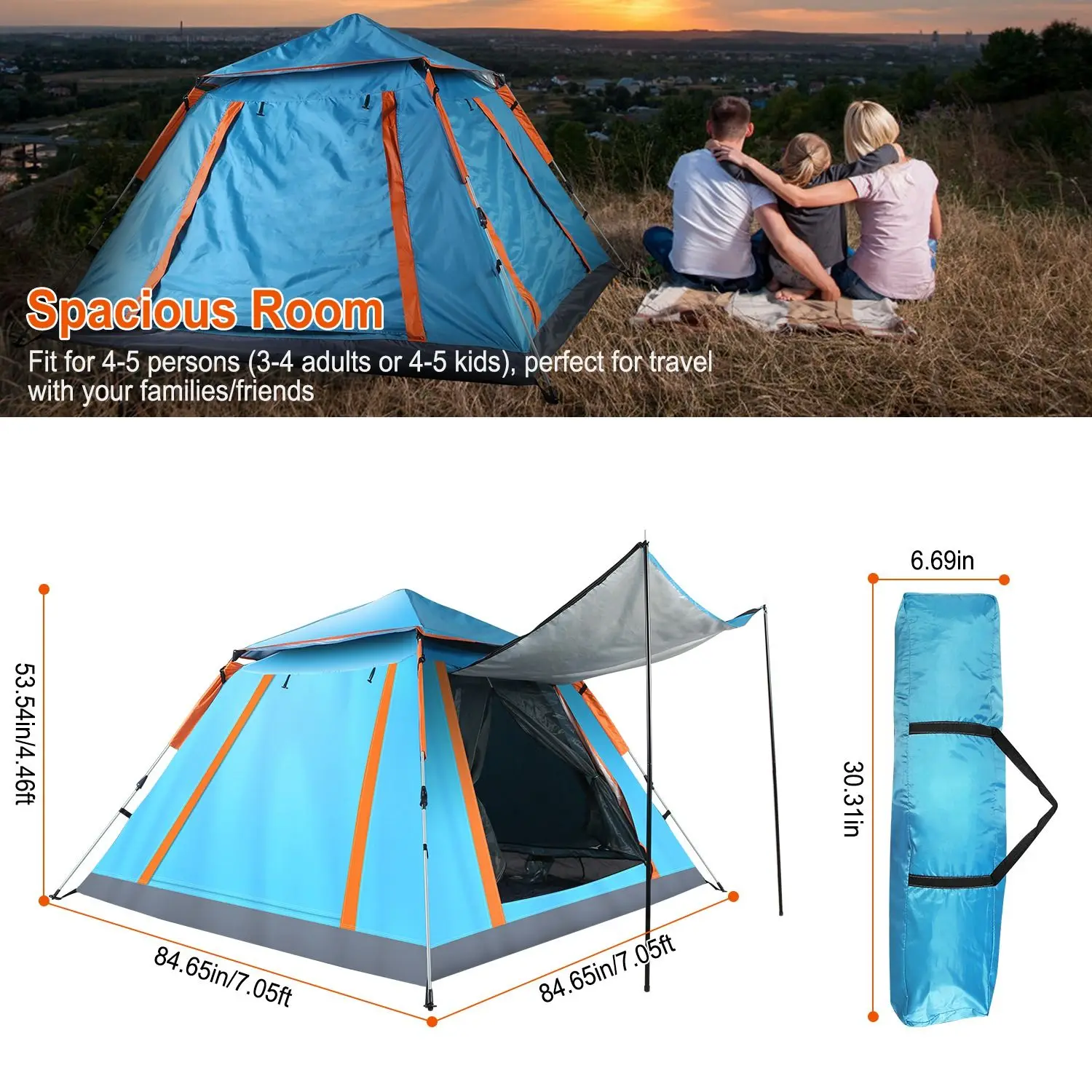 4-5 Person Camping Tent Outdoor Foldable Waterproof Tent with 2 Mosquito Nets Windows Carrying Bag for Hiking Climbing Sale