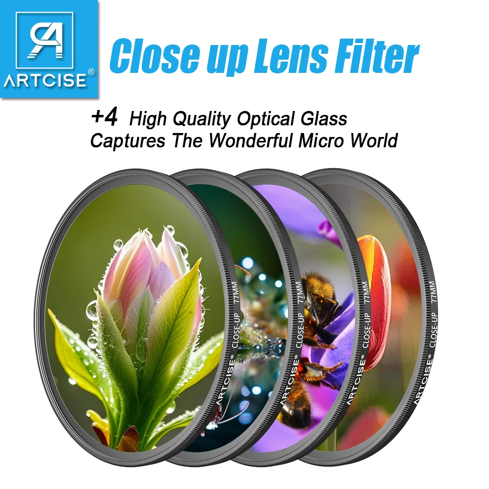 ARTCISE +4 Close-up Camera Filter 37 40.5 43 46 49 52 55 58 62 67 72 77 82MM Lens Filter for Canon Nikon Sony Pentax Fuji DSLR