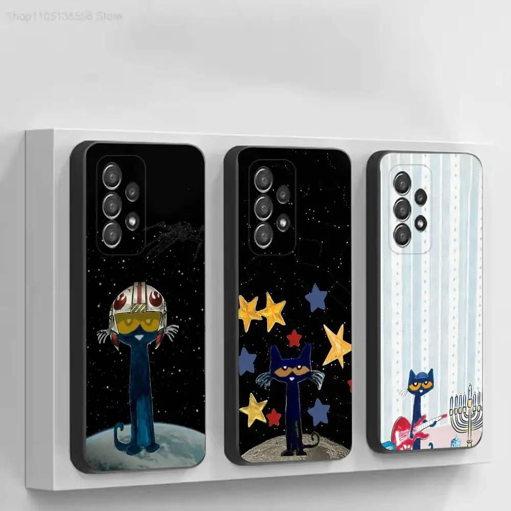 P-Pete Cat Cute  Black Soft Protective Case For Samsung Galaxy S26 S25 S24 S23 S22 30 21 10 9 Ultra Plus Lite FE