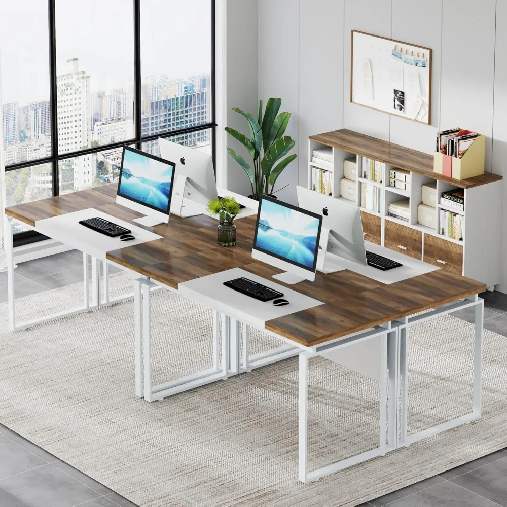 L-Shaped Desk with Drawers, 63" Office Desk with File Cabinet, Computer Executive Desk with Drawer Cabinet Set (Oak & White)