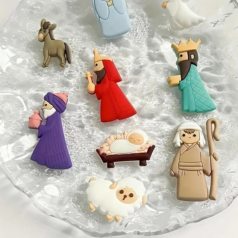 9Pcs/Set Christmas PVC Mini Cartoon Statue Used For Refrigerator Magnets Making DIY Accessories