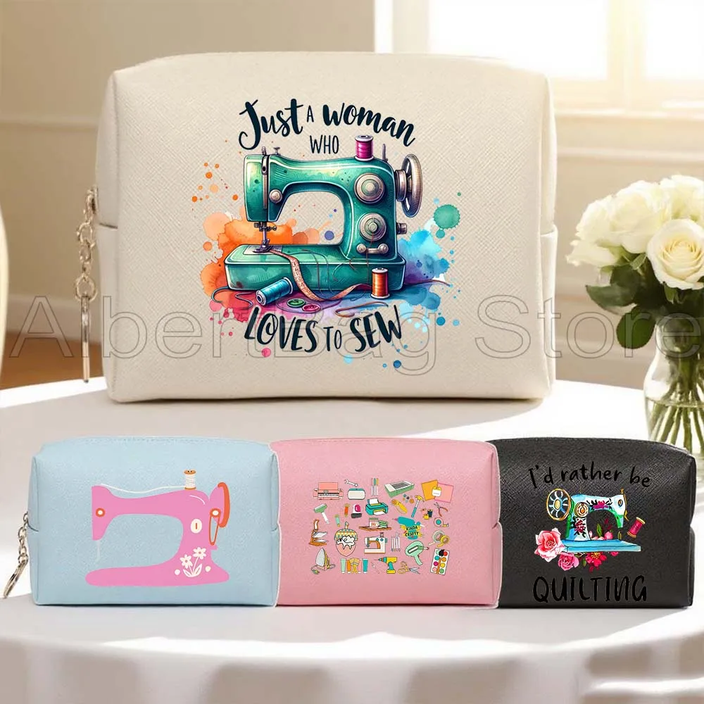

Funny Sewing Machine Lover Cute Craft Pattern Gift PU Travel Cosmetic Bag Women Makeup Waterproof Toiletry Organizer Storage Bag
