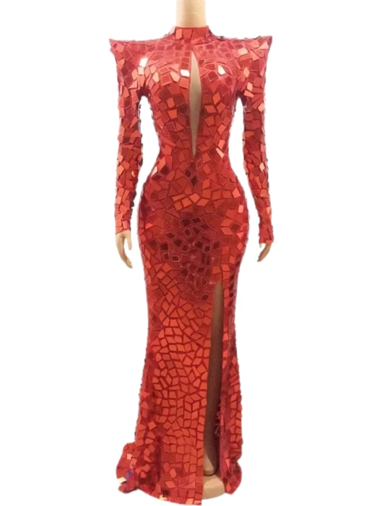 ชุดเดรสยาวแบบมีกระจกสำหรับผู้หญิง สีน้ำเงิน แดง ทอง เงิน สำหรับงานปาร์ตี้คริสต์มาส งานเฉลิมฉลอง และการเต้นรำ