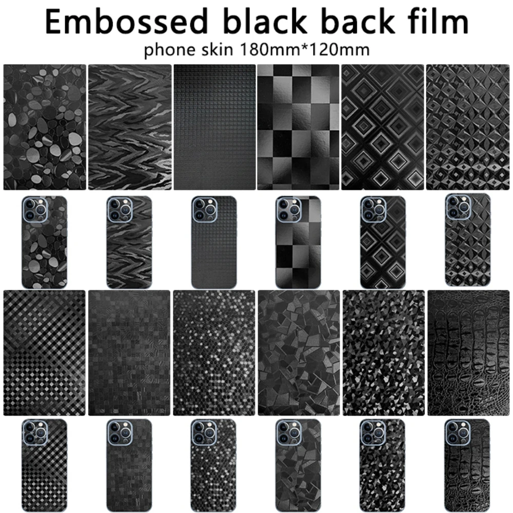 VORMIR 50 Stück schwarze Textur geprägte Telefon-Rückseite, Aufkleberbögen, individuelle Handy-Displayschutzfolie für Filmschneidemaschine